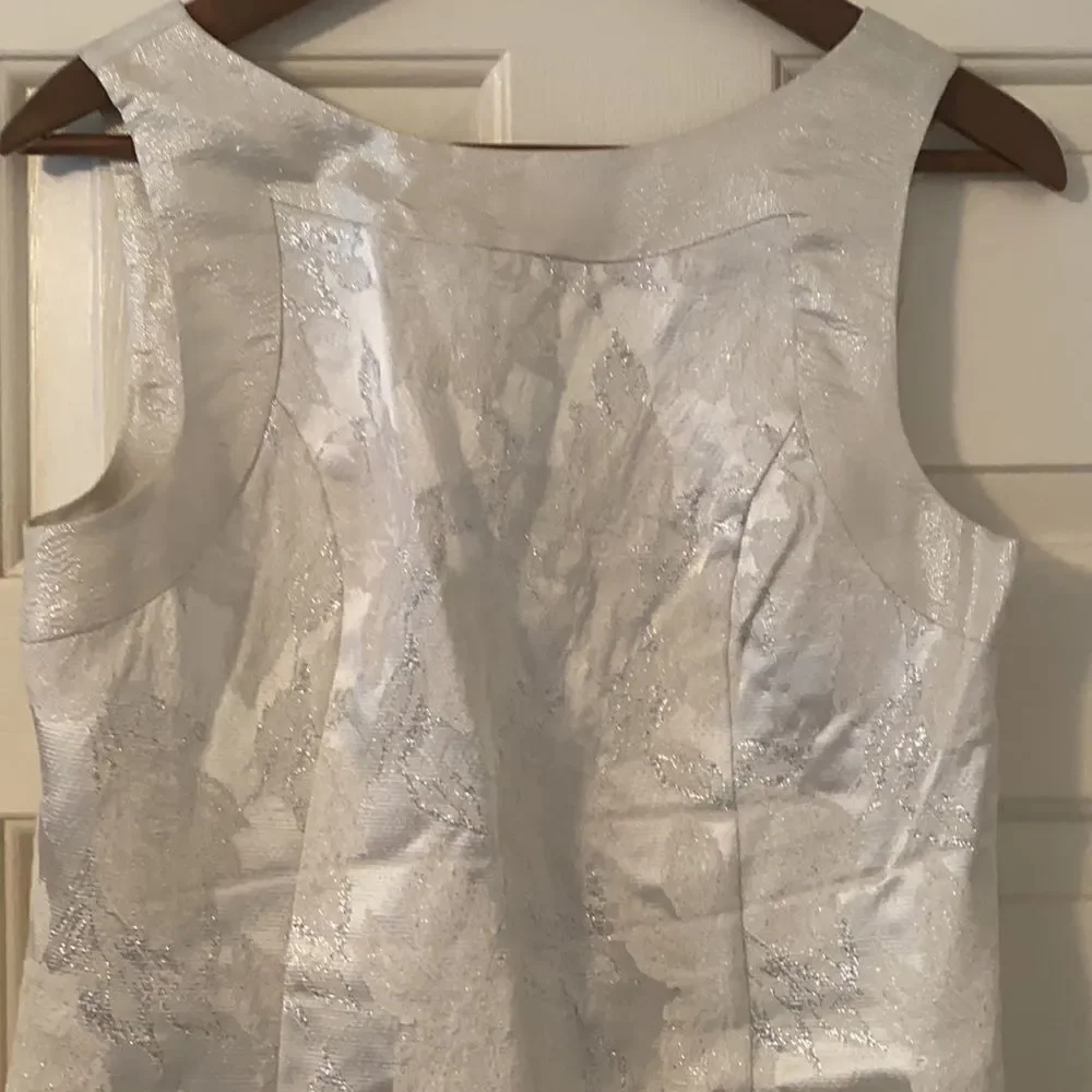 Vintage Bebe Silver Metallic Floral Design Dress Event Party Gala Casino